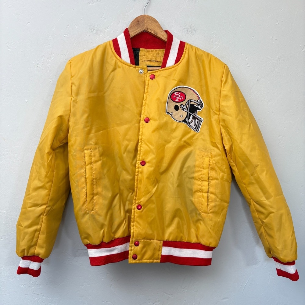 Vintage San Francisco NFL Satin Jacket Men Size Medium ABZ Leathers Yellow